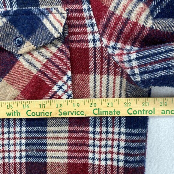 GIMBELS Shirt Mens L Wool Linen Blend Flannel Plaid Shacket Western Red Blue - Picture 8 of 11